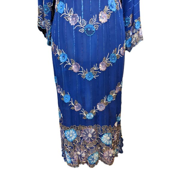 Vintage 70s Painted & Beaded Chiffon Dress from Germany Formal Prom Gown Sz L - Picture 5 of 16